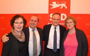 Kreisrätin E. Pudleiner, SPD-Landtagskandidat Egon Beck, Kultusminister Andreas Stoch und H. Wälzel-Köster